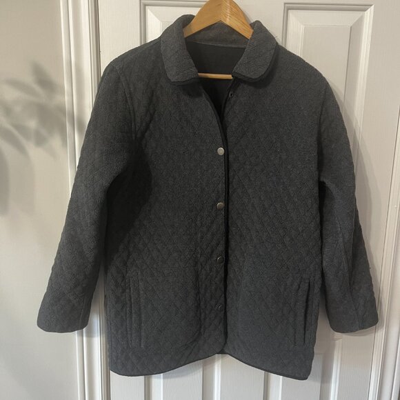 Vintage Penman's Quilted Black Grey Fleece Reversible Chore Jacket Women's Small - Picture 1 of 11
